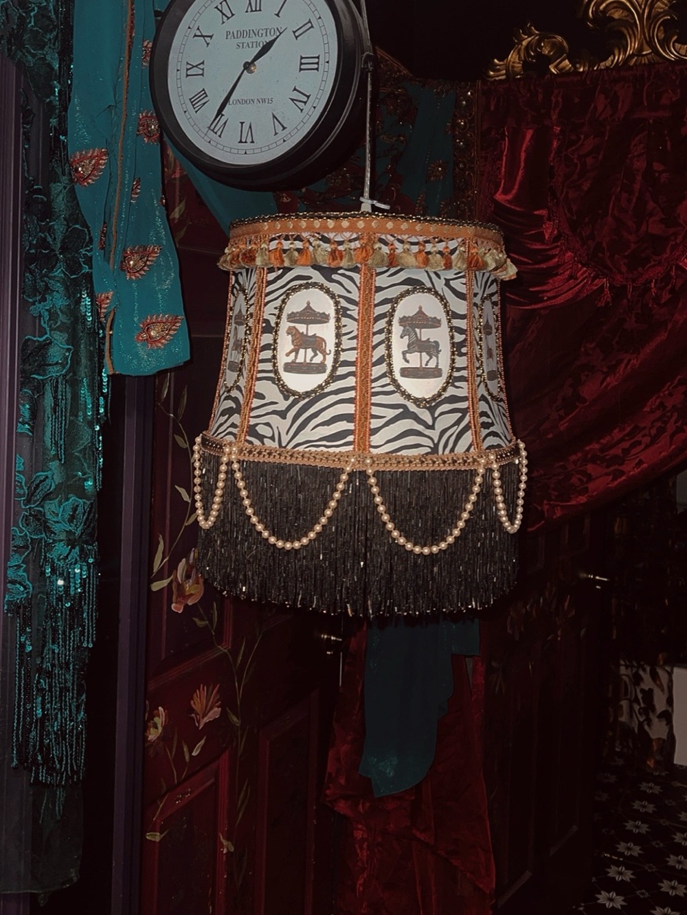 Vintage-Inspired Carousel Zebra Print Hanging Lampshade